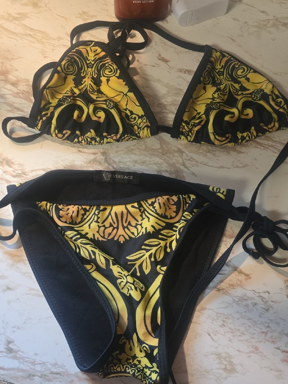 Versace size medium womens bikini black and yellow very cute